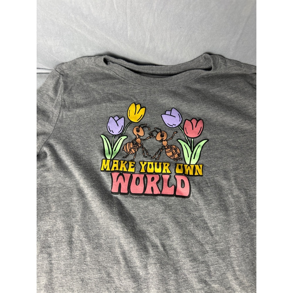 Aeropostale Gray T Shirt Graphic Ants Tulips Make Your Own World Kids S - Picture 2 of 5